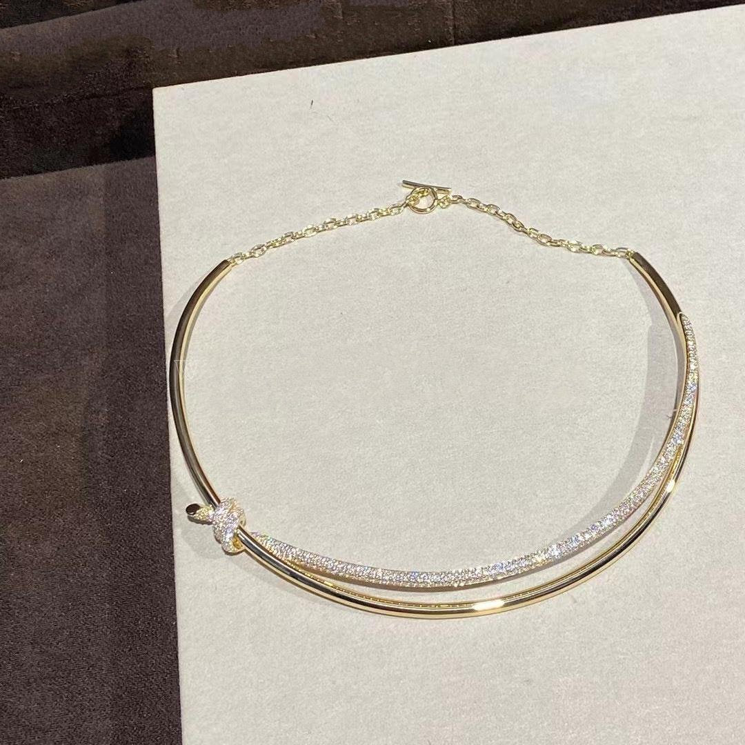 [⭐Luxery Jewels]KNOT DOPPELREIHIGE HALSKETTE IN GELBGOLD MIT DIAMANTEN