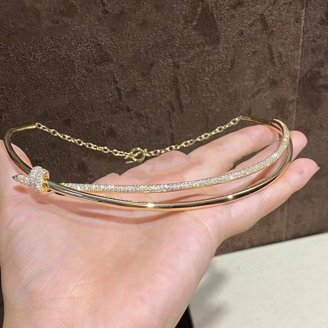 [⭐Luxery Jewels]KNOT DOPPELREIHIGE HALSKETTE IN GELBGOLD MIT DIAMANTEN