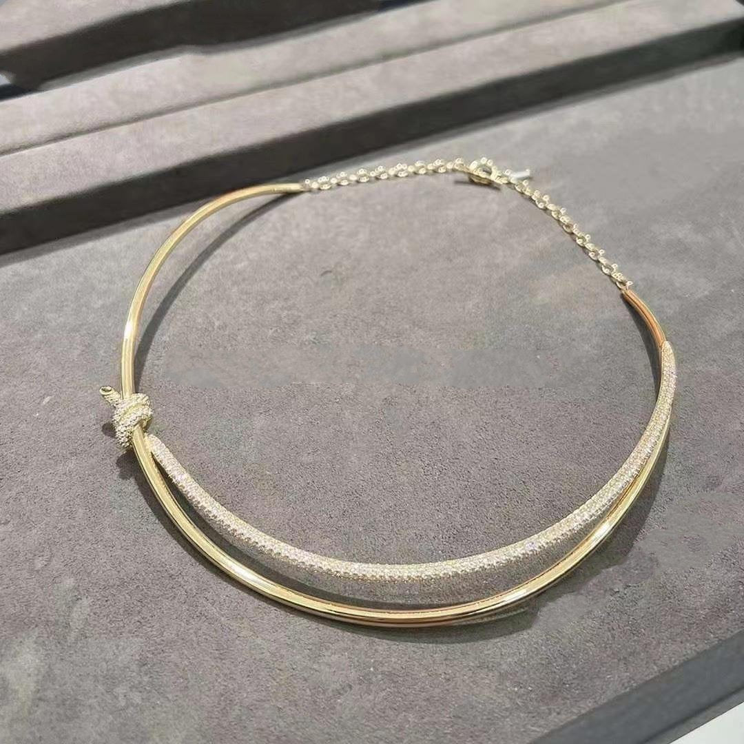 [⭐Luxery Jewels]KNOT DOPPELREIHIGE HALSKETTE IN GELBGOLD MIT DIAMANTEN