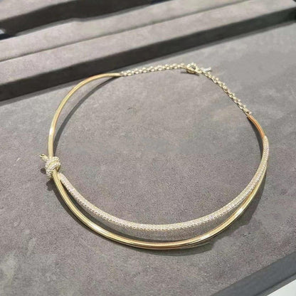[⭐Luxery Jewels]KNOT DOPPELREIHIGE HALSKETTE IN GELBGOLD MIT DIAMANTEN