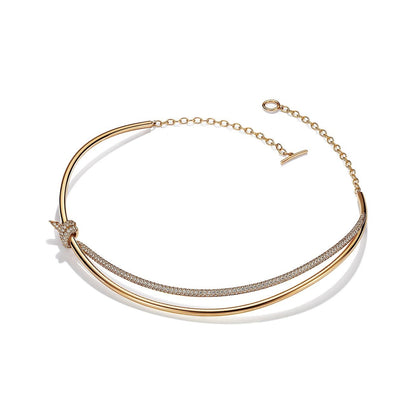 [⭐Luxery Jewels]KNOT DOPPELREIHIGE HALSKETTE IN GELBGOLD MIT DIAMANTEN