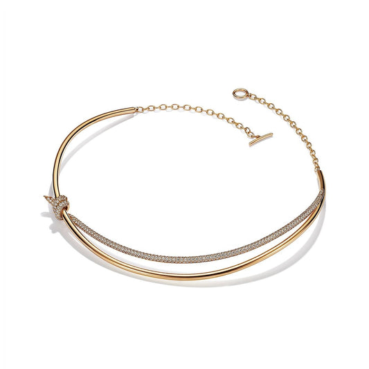 [⭐Luxery Jewels]KNOT DOUBLE ROW NECKLACE IN YELLOW GOLD WITH DIAMONDS