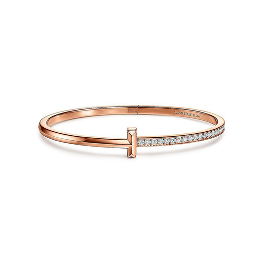 [⭐Luxery Jewels]NARROW T1 HINGED BANGLE DIAMOND PINK GOLD