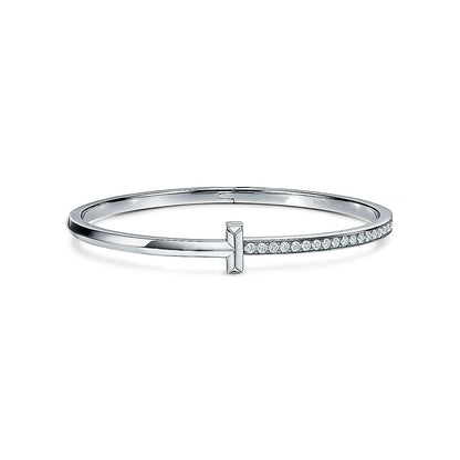 [⭐Luxery Jewels]NARROW T1 HINGED BANGLE DIAMOND SILVER