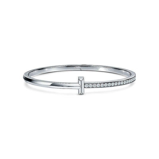 [⭐Luxery Jewels]NARROW T1 HINGED BANGLE DIAMOND SILVER