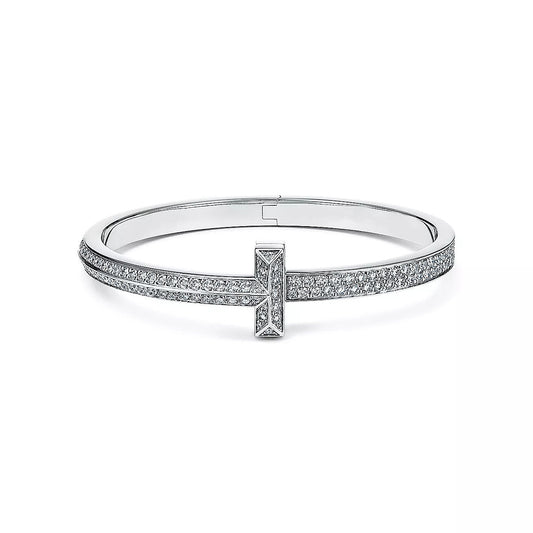 [⭐Luxery Jewels]WIDE DIAMONDS HINGED BANGLE SILVER