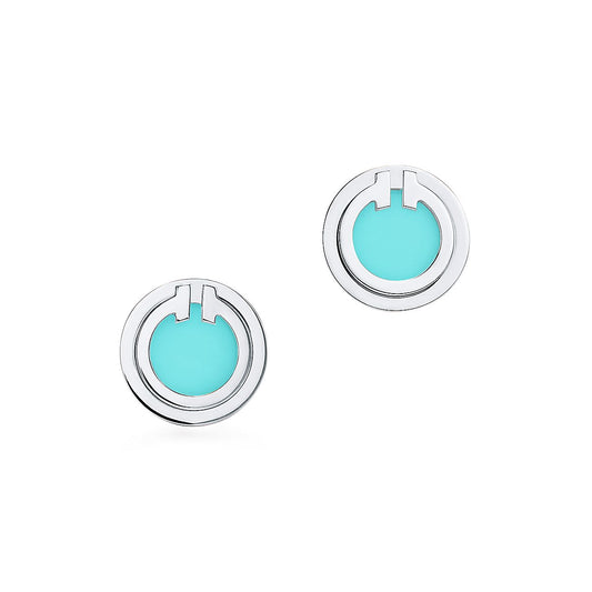 [⭐Luxery Jewels]TURQUOISE CIRCLE WHITE GOLD EARRINGS