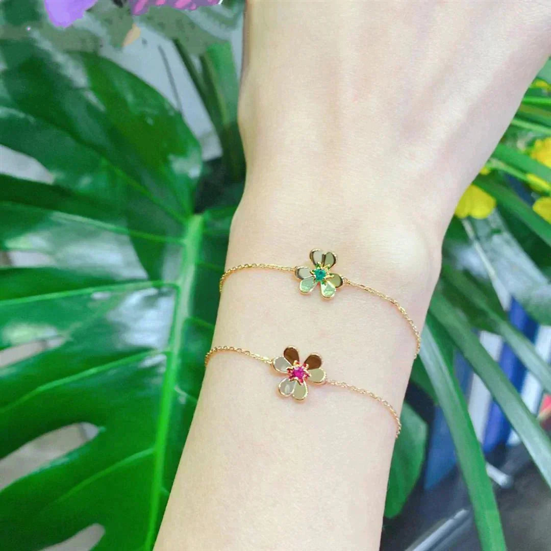 [Luxery]FRIVOLE GOLD FLOWER PINK MALACHITE BRACELET