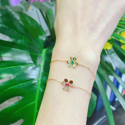 [Luxery]FRIVOLE GOLD FLOWER PINK MALACHITE BRACELET