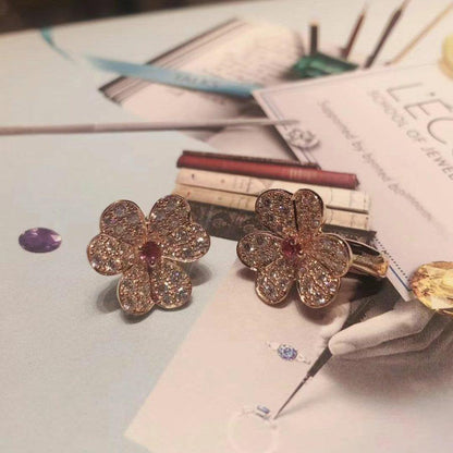 [Luxery]FRIVOLE PINK GOLD FLOWER DIAMOND EARRINGS