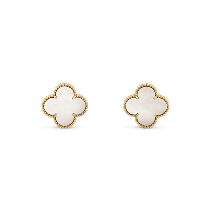 [Luxery]CLOVER MEDIUM 1 MOTIFS  WHITE MOP STUD EARRINGS