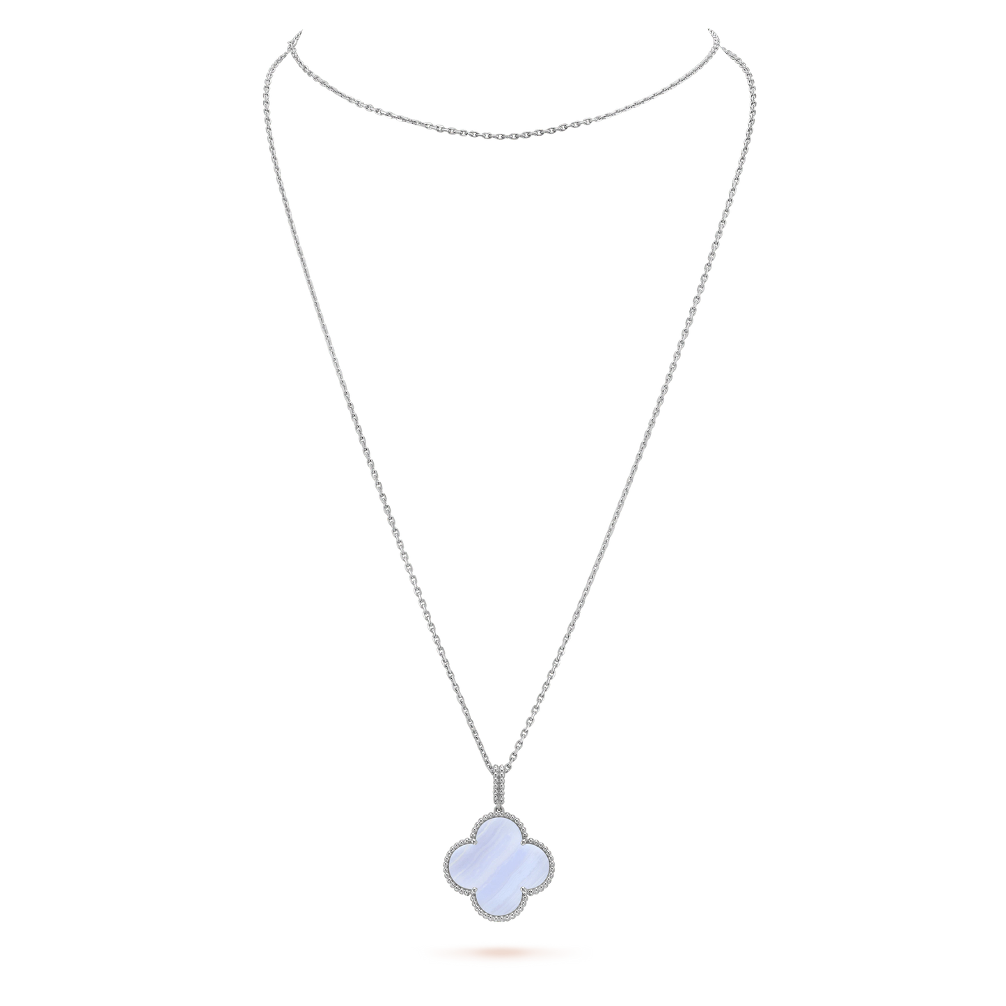 [Luxery]CLOVER SILVER CHALCEDONY BIG CLOVER NECKLACE