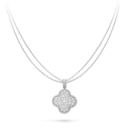 [Luxery]CLOVER 25MM SILVER FULL DIAMOND BIG CLOVER NECKLACE