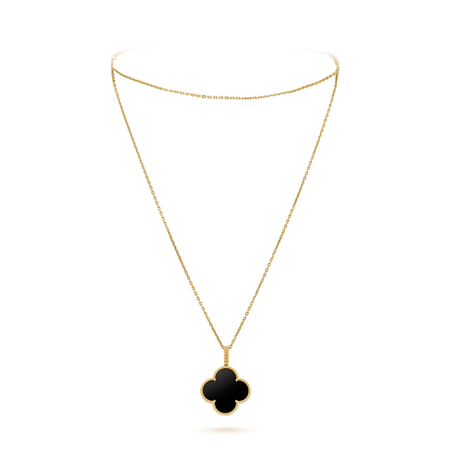 [Luxery]CLOVER 25MM GOLD ONYX BIG CLOVER NECKLACE