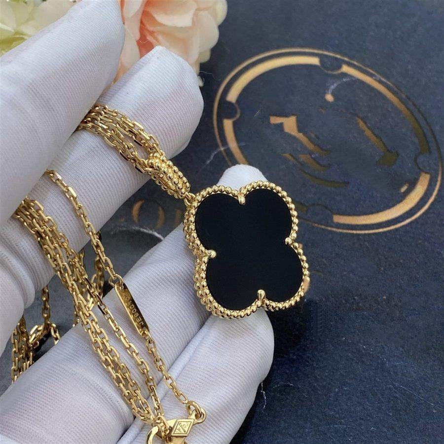 [Luxery]CLOVER 25MM GOLD ONYX BIG CLOVER NECKLACE