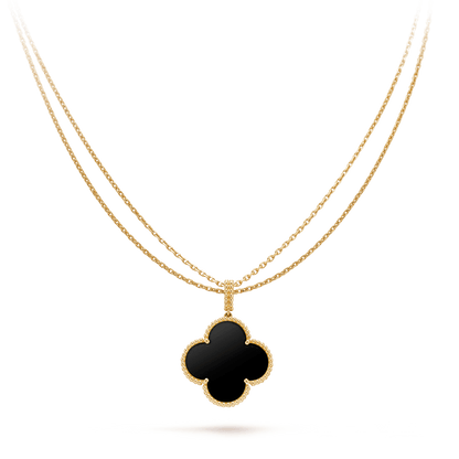 [Luxery]CLOVER 25MM GOLD ONYX BIG CLOVER NECKLACE