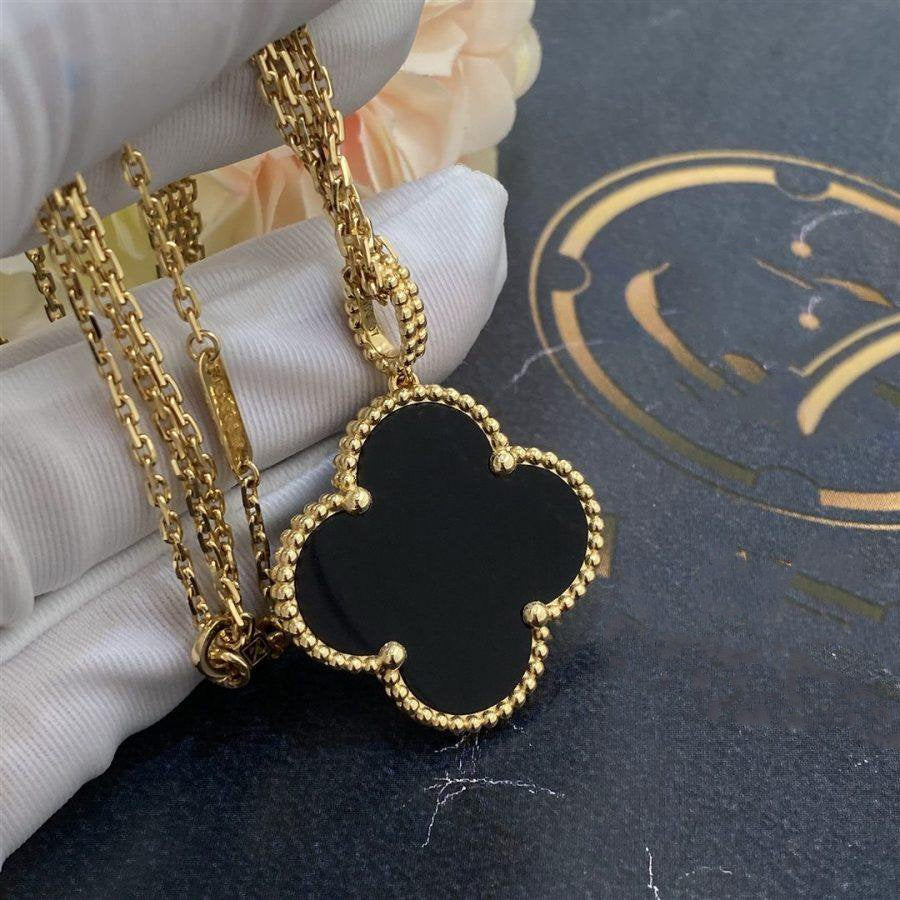 [Luxery]CLOVER 25MM GOLD ONYX BIG CLOVER NECKLACE