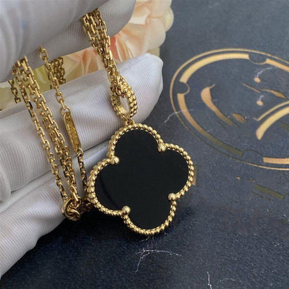 [Luxery]CLOVER 25MM GOLD ONYX BIG CLOVER NECKLACE