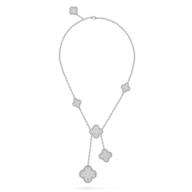 [Luxery]CLOVER 5 MOTIFS SILVER DIAMONDS NECKLACE