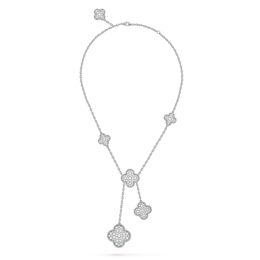 [Luxery]CLOVER 5 MOTIFS SILVER DIAMONDS NECKLACE
