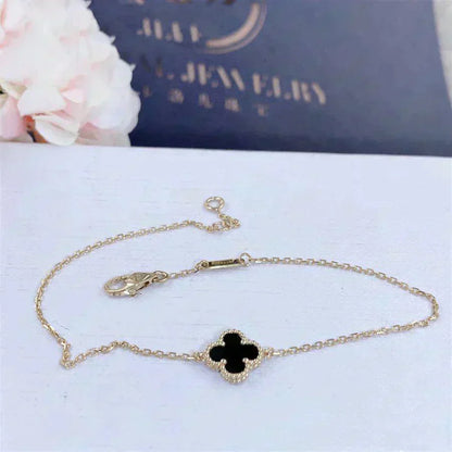 [Luxery]CLOVER ONYX SINGLE FLOWER BRACELET
