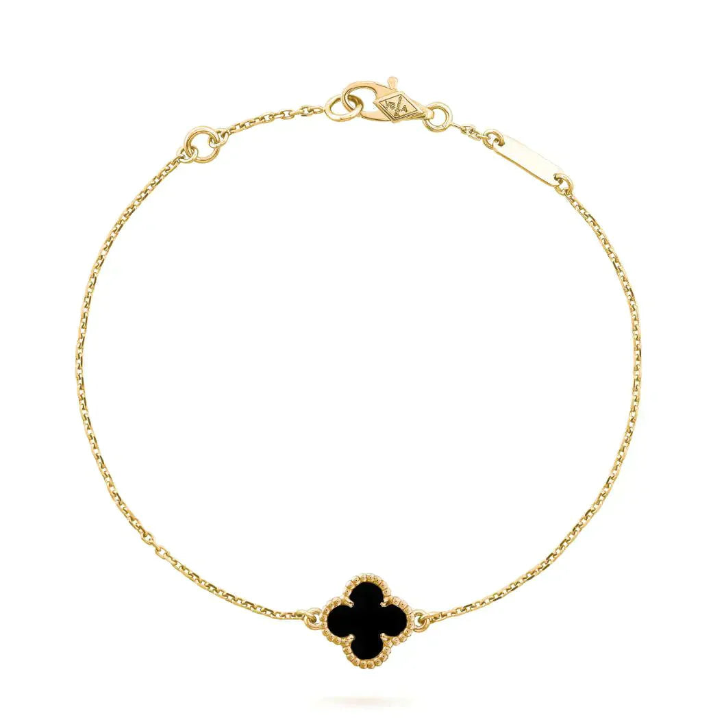 [Luxery]CLOVER ONYX SINGLE FLOWER BRACELET