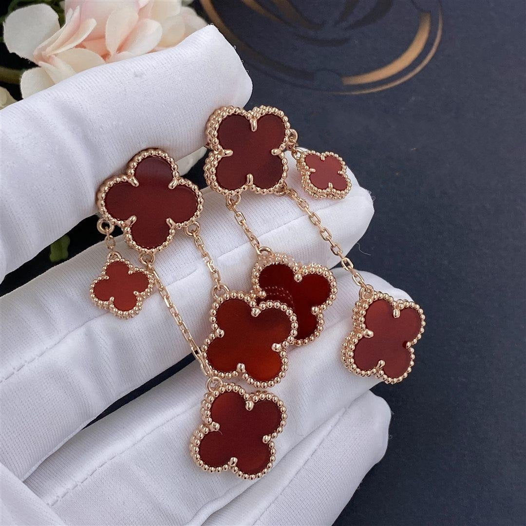 [Luxery]CLOVER EARRINGS CARNELIAN 4 MOTIFS PINK GOLD