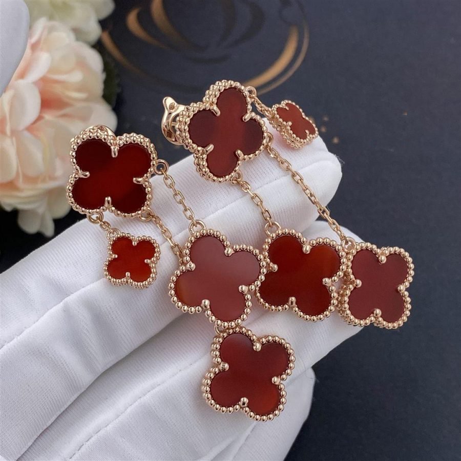 [Luxery]CLOVER EARRINGS CARNELIAN 4 MOTIFS PINK GOLD