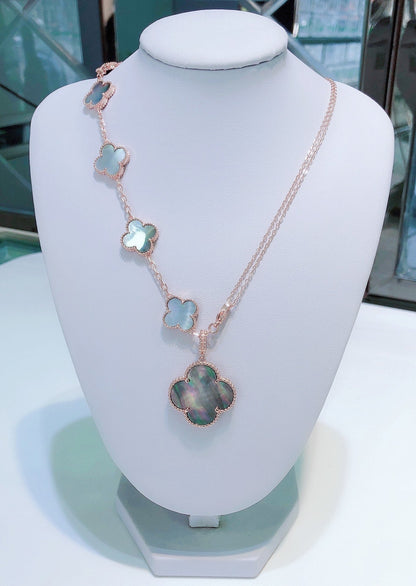 [Luxery]COMBINED BRACELET 5 MOTIFS AND NECKLACE DARK MOP ROSE GOLD