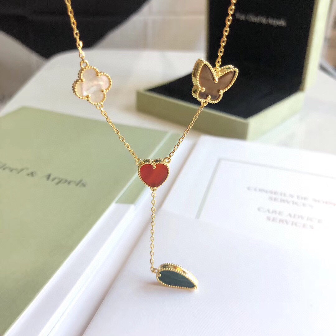 [Luxery]LUCKY SPRING 4 MOTIFS ROSE GOLD NECKLACE