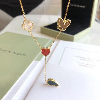 [Luxery]LUCKY SPRING 4 MOTIFS ROSE GOLD NECKLACE