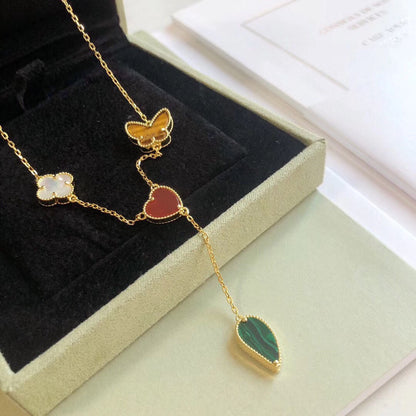 [Luxery]LUCKY SPRING 4 MOTIFS ROSE GOLD NECKLACE