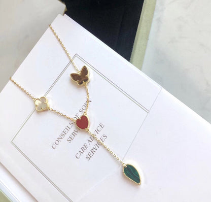 [Luxery]LUCKY SPRING 4 MOTIFS ROSE GOLD NECKLACE