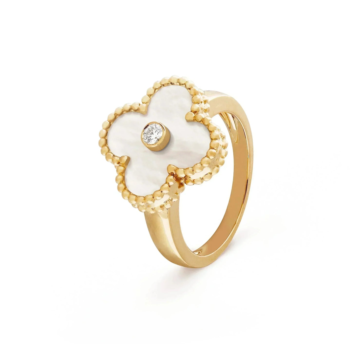 [Luxery]CLOVER PINK MOP RING GOLD DIAMOND