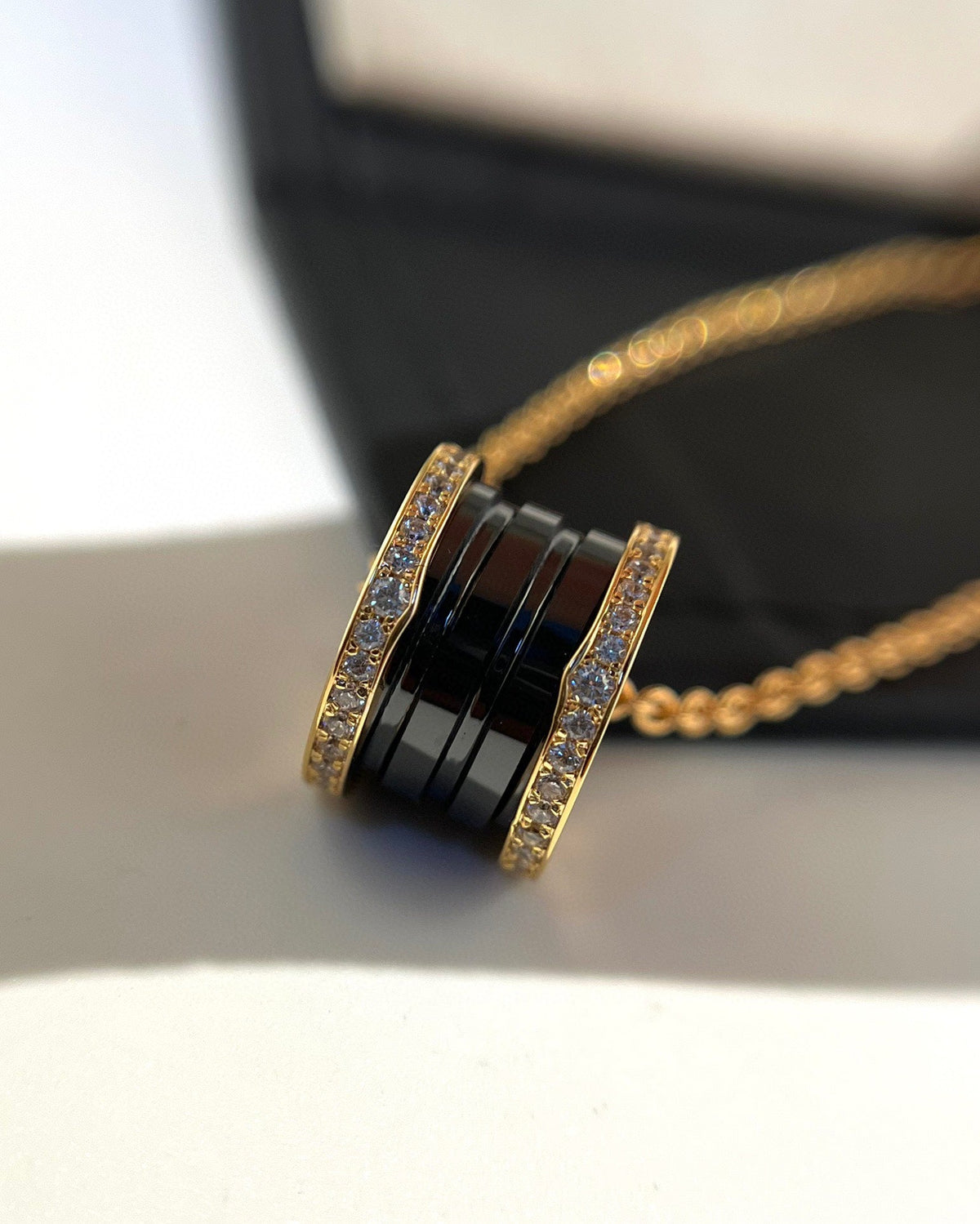[⭐Luxus]ZERO 1 SCHWARZE KERAMIK DIAMANT ROSÉGOLD HALSKETTE
