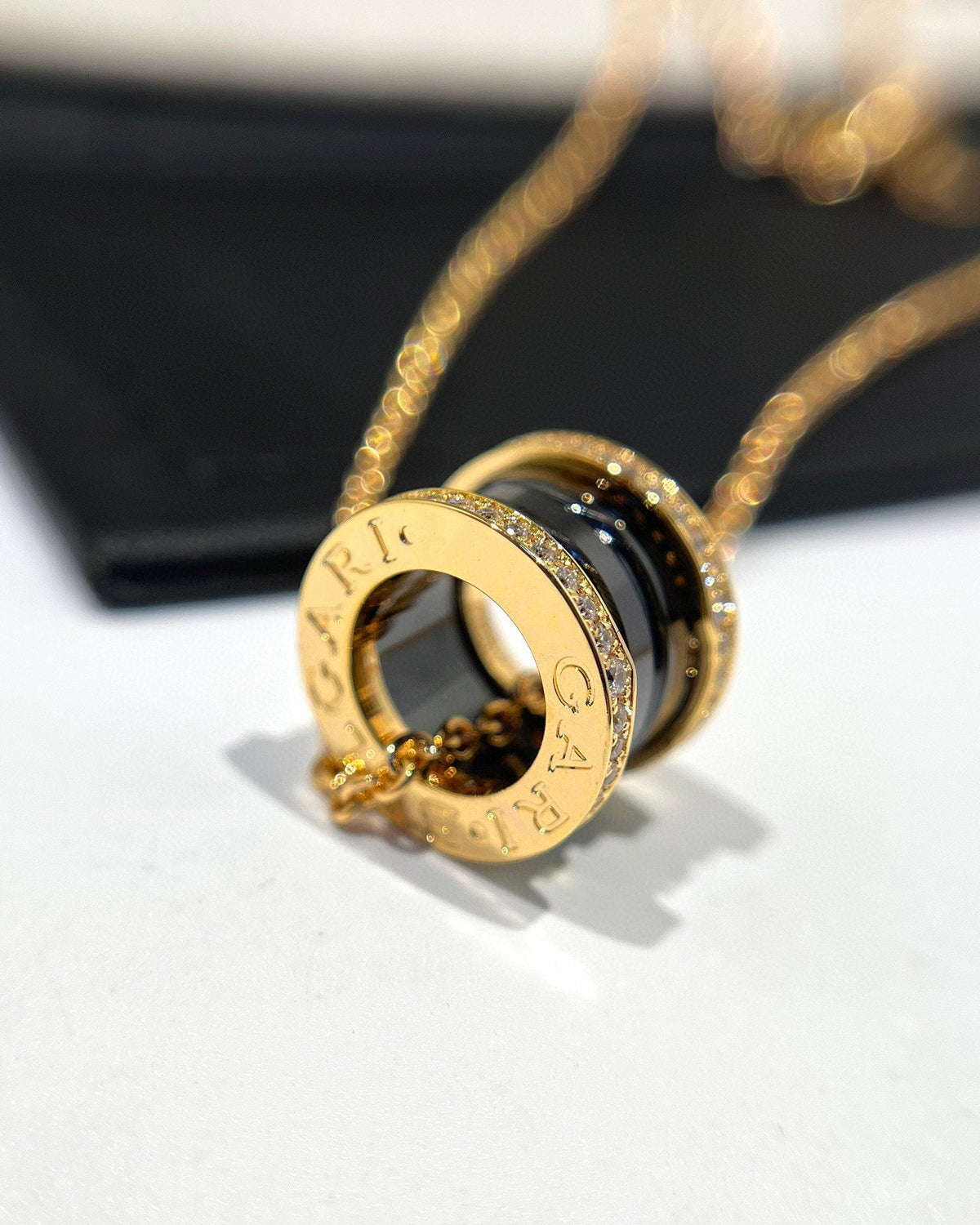 [⭐Luxus]ZERO 1 SCHWARZE KERAMIK DIAMANT ROSÉGOLD HALSKETTE
